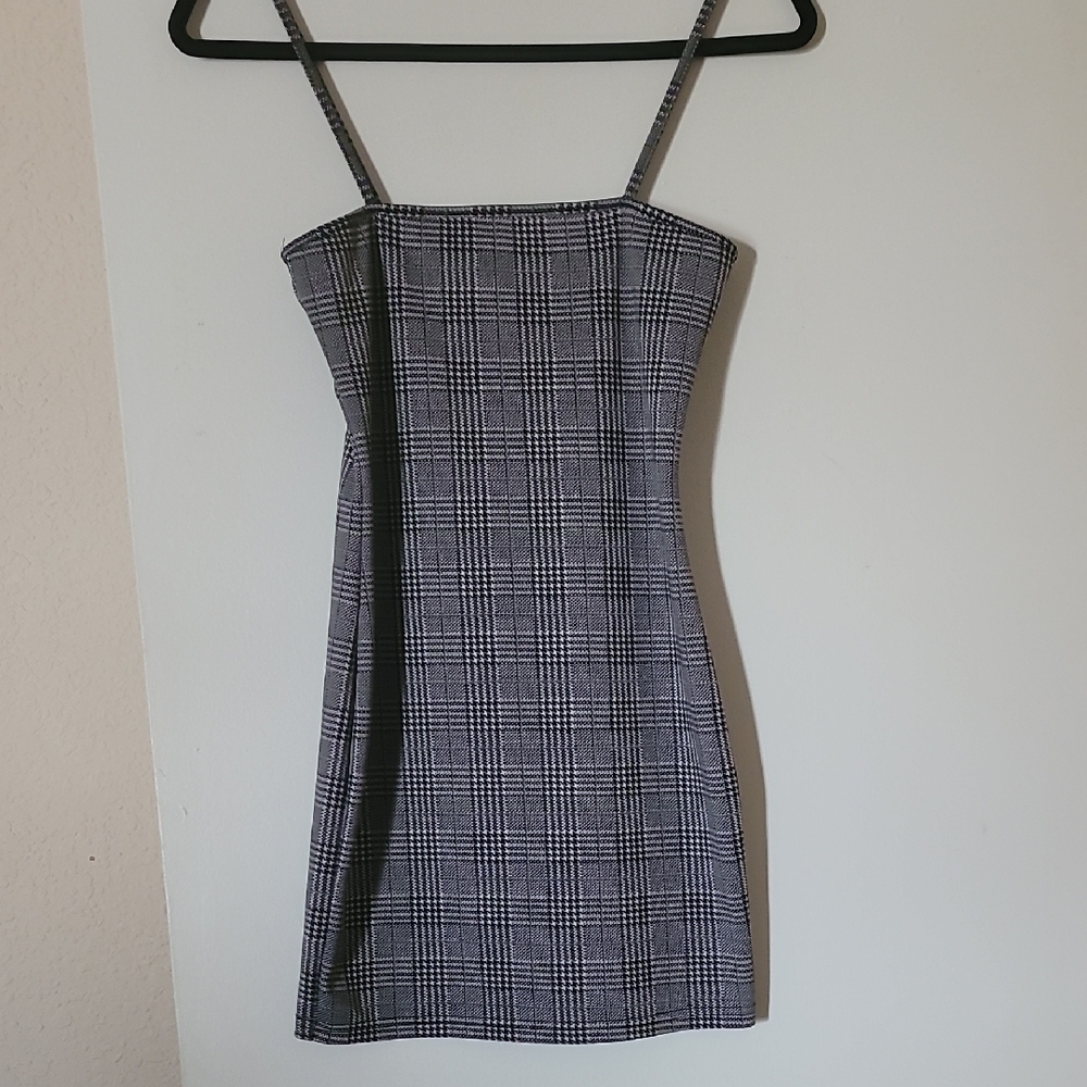 Zaful Black and White Plaid Spaghetti Strap Sheath Dress